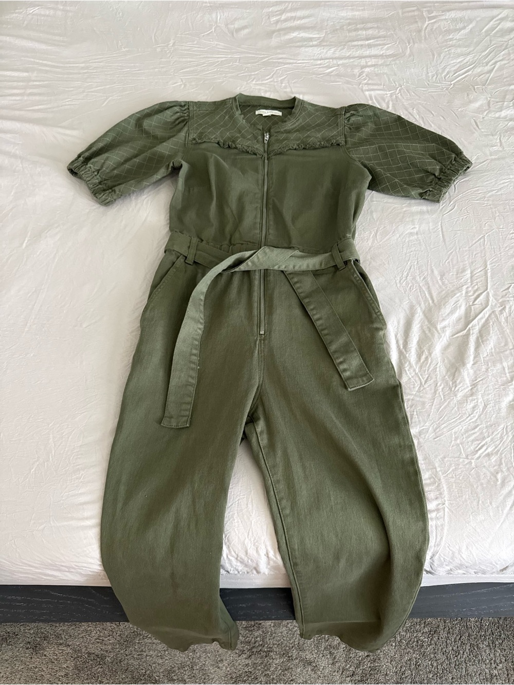 Chelsea & Violet Olive Green Straight-Leg Jumpsuit with Tie Belt